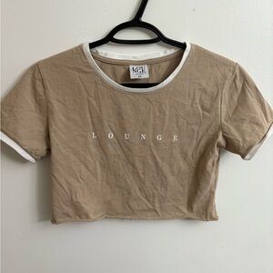 Lounge Tan and White Fitted Crop T-Shirt Xsmall
